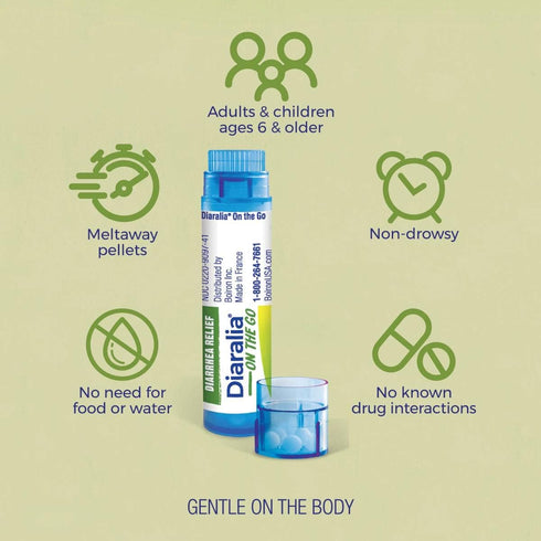 Boiron Diaralia On The Go for Diarrhea Relief, Gas, Bloating, and Traveler's Diarrhea - 2 Count (160 Pellets)