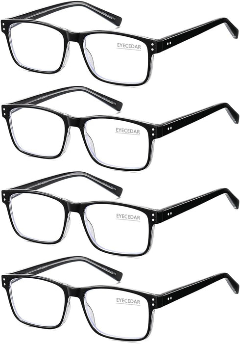EYECEDAR 4-Pack Reading Glasses for Men, Blue Light Blocking, Adjustable Metal Spring Hinges, 1.50