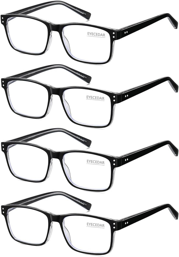 EYECEDAR 4-Pack Reading Glasses for Men, Blue Light Blocking, Adjustable Metal Spring Hinges, 1.50