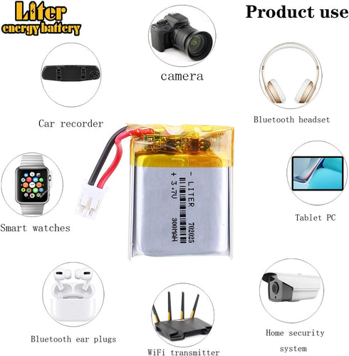 Liter energy battery 3.7V 300mAh 702025 Lipo Battery Rechargeable Lithium ion Polymer Battery with JST Connector