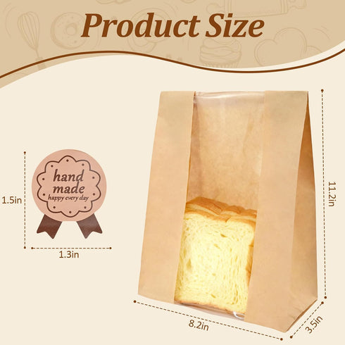 MAIDIWUDI 11.2" 8.2" 3.5" (25) Large Paper Bread Bags for Homemade Bread, x x Paper Bread Bag with Label Lock Clear