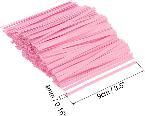 PATIKIL Twist Ties 3.5" Paper Closure Tie for Party Tying Gift Bags, Candy, Bread, Arts Crafts Pink Pack of 500