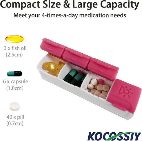 KOCOSSIY 4 Pack 1 Weekly Pill Organizer Times a Day, Daily Pill Box with EVA Cover, with Large Compartment to Hold