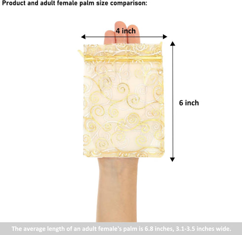 Staruby Organza Gift Bags 100Pcs, Gold Sheer 4x6 Inch Favor Bags for Wedding Party Favors