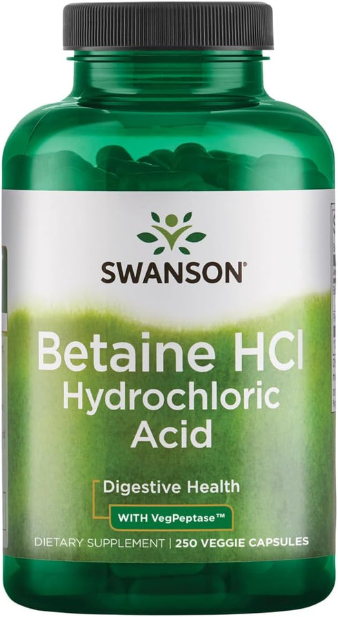 Swanson Hydrochloric Acid w/Pepsin, 250 Capsules