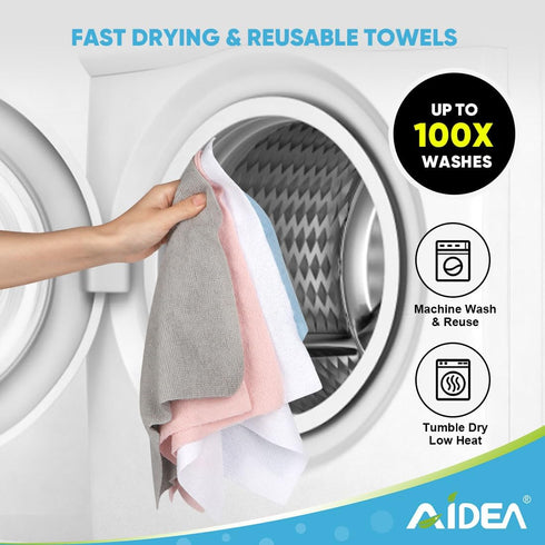 AIDEA Grey Microfiber Cleaning Cloth Roll | 75PK | Reusable Paper Towels, Washable Shop Rags