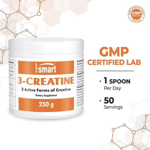 Supersmart 3-Creatine Powder, High Strength Creatine Complex for Sport Performance & Recovery, 250 g