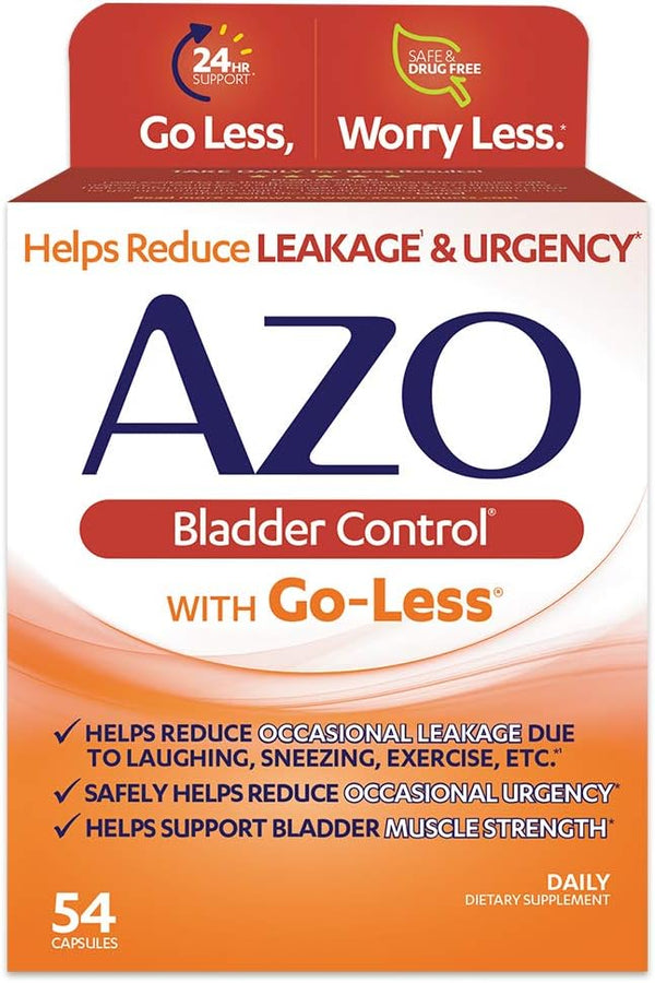 AZO Bladder Control with Go-Less - 54 Count Daily Supplement for Occasional Urgency & Leakage Support