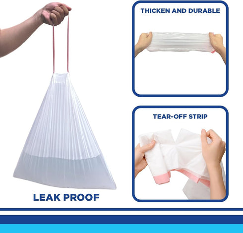 TPPlastic 8 Gallon Drawstring Trash Bags, Unscented, 200 Count - Small Kitchen Garbage Bags, 7-8 Gallon
