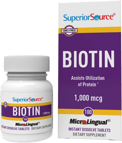 Superior Source Biotin 1000 mcg, Quick Dissolve MicroLingual Tablets, 100 Count, Supports Hair, Skin, Nail Growth