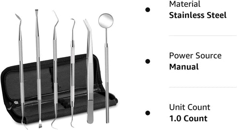 Dental Hygiene Tool Set, Stainless Steel Dental Pick and Tweezers, Gum Floss, Tooth Scraper for Personal Oral Care &