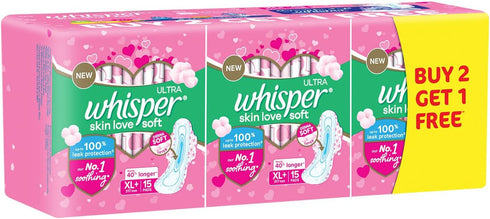 WHISPER 45 31.7 cm Ultra Skinlove Sanitary Pads for Women | Thin XL+ Pads | Cottony Soft Top Sheet | Irritation Free |