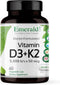 EMERALD LABS Vitamin D3+K2, 60 Vegetable Capsules, Bone Health & Heart Support, Vegetarian, Gluten-Free