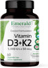 EMERALD LABS Vitamin D3+K2, 60 Vegetable Capsules, Bone Health & Heart Support, Vegetarian, Gluten-Free