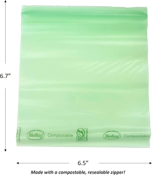 BioBag 100% Certified Compostable Resealable Sandwich Bags, 25 Count, Perfect for Lunches
