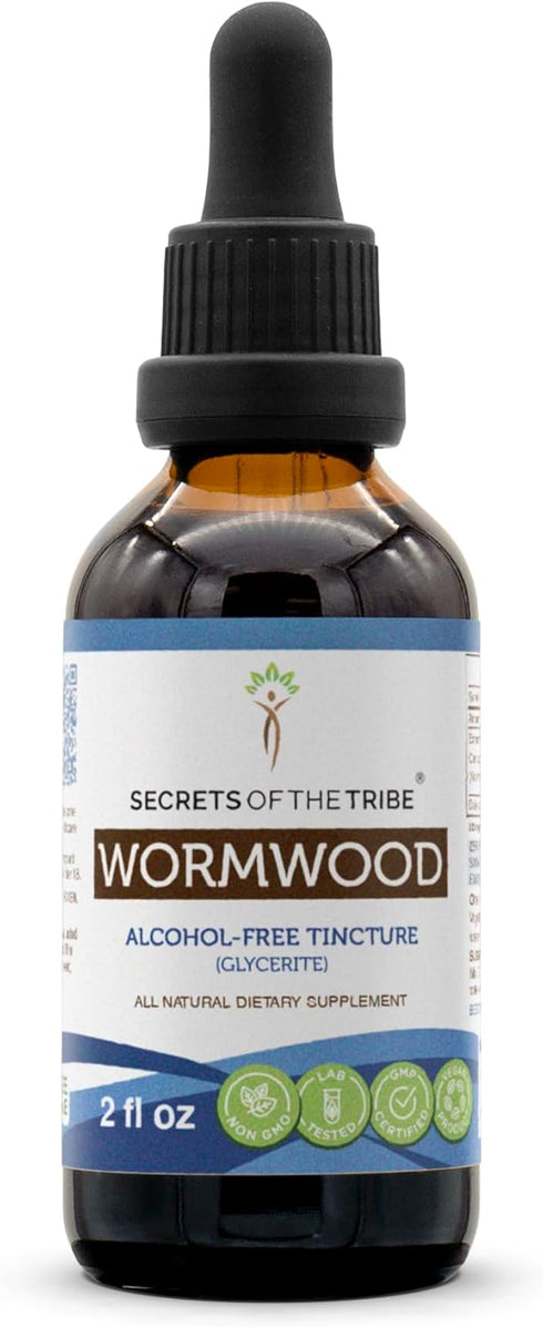 Secrets of the Tribe Wormwood Alcohol-Free Liquid Extract, Wormwood (Artemisia Absinthium) Dried Herb Tincture (2 FL OZ)