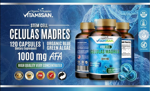 Celulas Madres 1000mg Stem Cell Plus, 4 Bottles, 480 Capsules, Non-GMO, Gluten-Free for Health Support