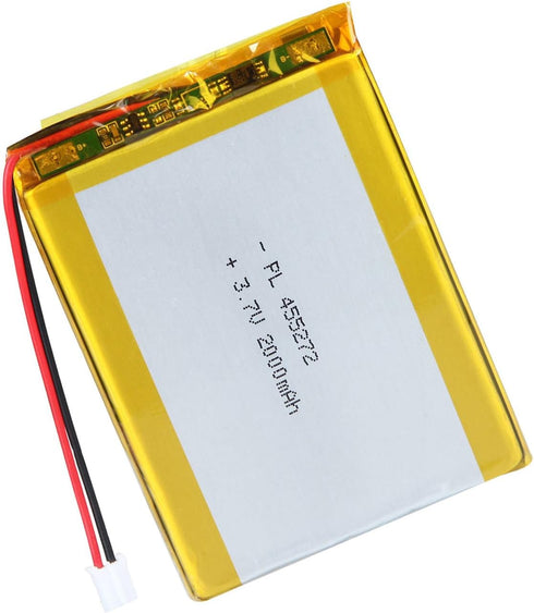 455272 3.7V Lipo Battery, 2000mAh Rechargeable Lithium Polymer Battery Pack with JST PH2.0mm Connector for Electronic