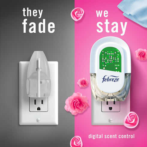 Febreze Air Freshener Plug In, Wall Diffuser, Downy April Fresh Scent, Odor Fighter, 1 Warmer + 2 Oil Refills