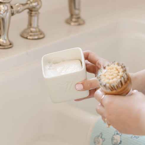 Nellie's Dish Butter - Eco-Friendly Dish Soap Block in Reusable Ceramic Container, Light Spruce Scent