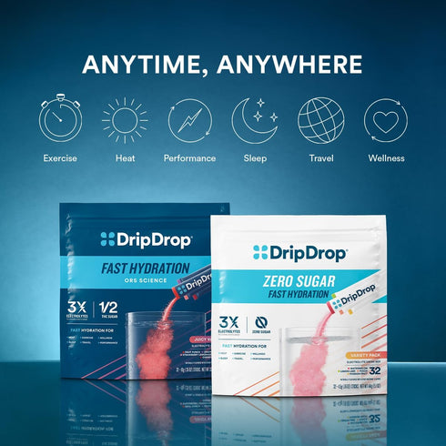 DripDrop Hydration - Tropical Variety Pack, Electrolyte Drink Mix Single Serve Packets, Non-GMO, Gluten Free, Vegan, 32