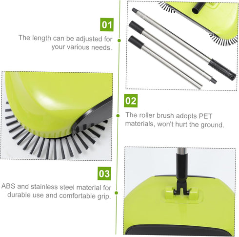 3 in 1 Push Sweeper Carpet Broom - Manual Push Floor Sweeper and Dustpan for Household Cleaning