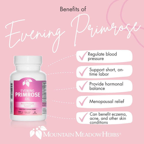 Mountain Meadow Herbs Evening Primrose Oil Capsules for Women: Support for Clear, Healthy Skin and More, with Omega-6 Fatty Acids, Gluten-Free, 1000 mg (30 ct)