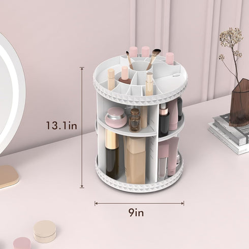 Rotating Makeup Organizer, 360° Spinning Skincare Organizers, Adjustable Medium Cosmetic Storage, White