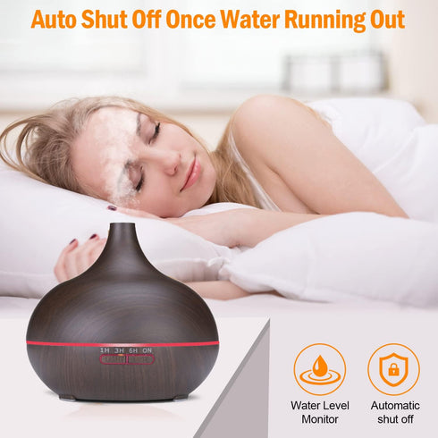 550ml Aroma Diffuser for Large Rooms, Ultra Quiet Essential Oil Diffuser with 7 Light Colors & Timer Setting