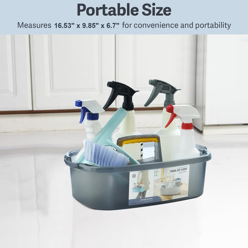 Large Cleaning Caddy with Handle, Sturdy Bucket Organizer for Cleaning Supplies, Clear Grey