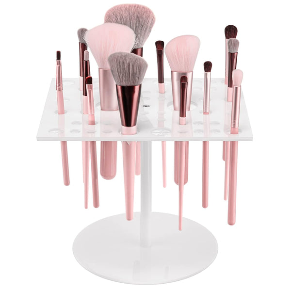 54 Holes Acrylic Brush Holder, Collapsible Makeup Brush Dryer Stand for Makeup Lovers (White)