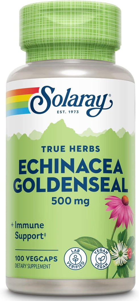 SOLARAY Echinacea Root & Goldenseal Root 500mg, 100 VegCaps, Healthy Immune & Respiratory Support