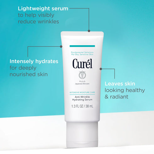 Curel Japan Anti-Wrinkle Hydrating Serum, Lightweight, Fragrance Free & Colorant Free, Sensitive Skin Serum, 1.3 Oz