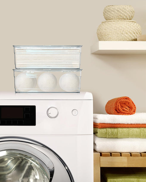 Dryer Sheet Holder - Acrylic Dryer Ball Dispenser Container with Lid for Laundry Pods, Clips, and Sheets