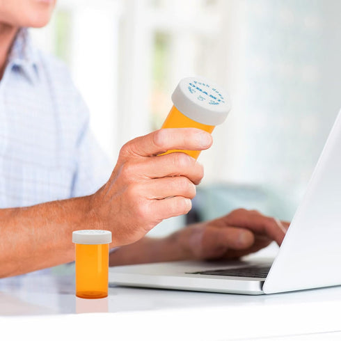 Obami (12pcs, 8 Plastic Medicine Pill Bottles with Child Resistant Caps - Push Down and Turn - Prescription Vial