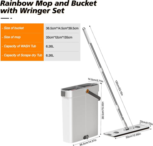 Set 4 CTIME Flat Mop and Bucket with WringerWet and Dry UseHands-Free Flat Mops for Floor Cleaning and Window Wall