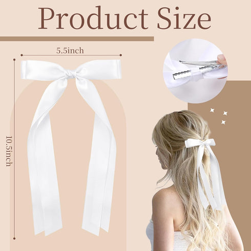 VOBOBE 4PCS Hair Bows for Women Girls, Black White Satin Tassel Bowknot Hair Clips Barrettes with Long Tail