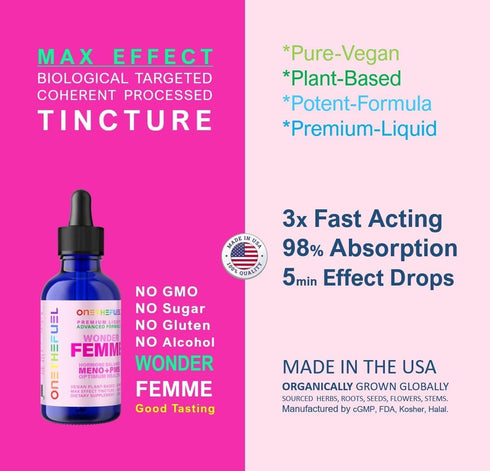 Wonder Femme 100% Natural Plant-Based Hormone Balance Supplement for Women, 17 Herbal Ingredients, 2 oz Liquid