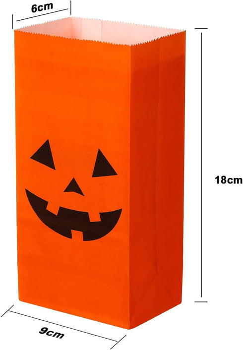 Tatuo Halloween Pumpkin Paper Bags, 24 Pieces Flat Bottom Bags for Candy Present Crafting Lunch