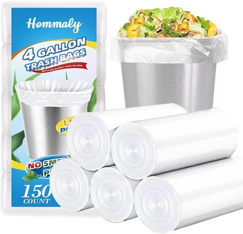 Hommaly 4 Gallon Clear Trash Bags, 150pcs, Strong Garbage Bags for Bathroom, Office, Waste Basket Liner
