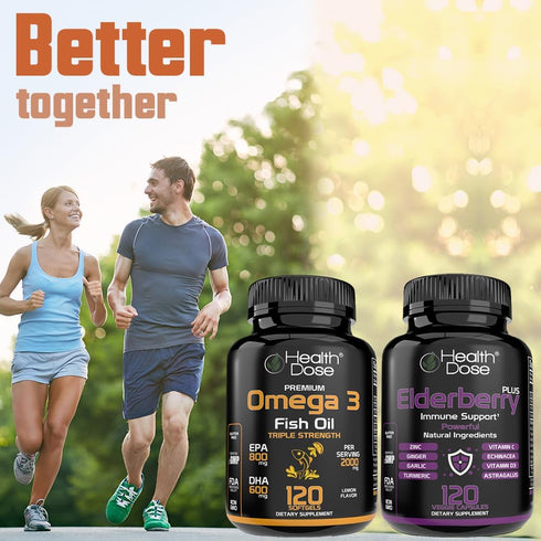 Omega 3 Fish Oil 2000mg – Lemon-Flavored Softgels with EPA 800mg & DHA 600mg for Brain, Heart, Wellness Support