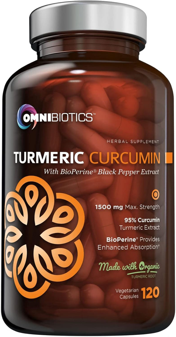 Organic Turmeric Curcumin Extract Supplement 1500mg with BioPerine, 120 Vegetarian Capsules