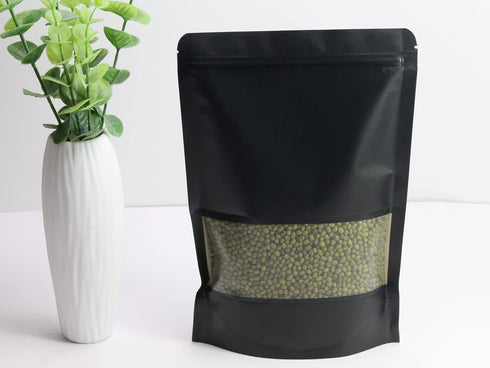 50pcs Black Kraft Paper Stand Up Pouches, 7x10inch Ziplock Food Storage Bags with Matte Window