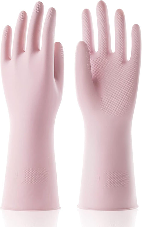 COOLJOB Large Reusable Rubber Dishwashing Cleaning Gloves, Non-Slip Grippy Long Gloves, Flexible Waterproof, Lt Pink