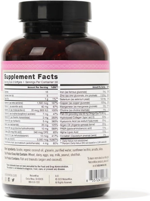 NatureWise Hair Skin and Nails Vitamin - Biotin 5000mcg with Hyaluronic Acid, Multivitamin for Women with Vitamin C, B