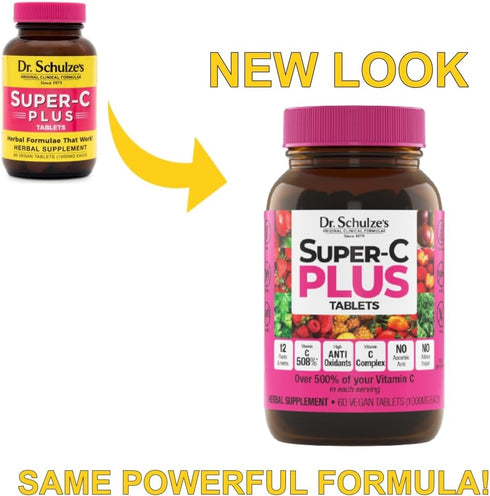 Dr. Schulze's Super-C Plus | Vitamin C Complex | Clinical Herbal Formula | 60 Chewable Tablets for Immunity Support