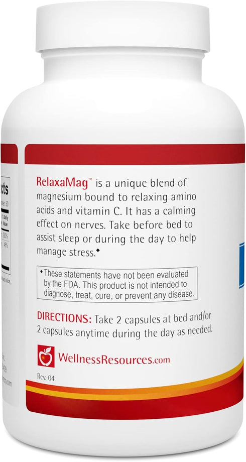 Wellness Resources RelaxaMag with Magnesium Glycinate for Sleep, Stress, and Relaxation, 100 Capsules