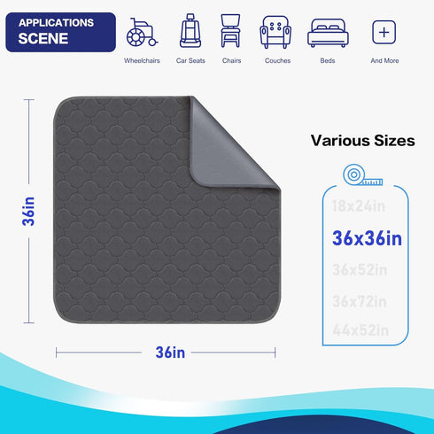 Alsunny Waterproof Bed Pad 36x36 Inch (4 Pack), Washable Bed Protectors for Incontinence, Adults, Kids, and Pets