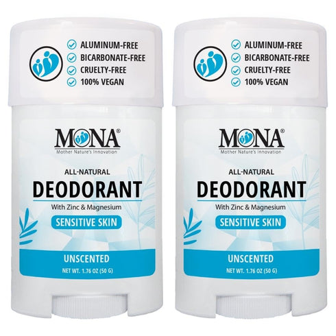 MONA BRANDS All Natural Deodorant For Women & Men | For Sensitive Skin | No Aluminum or Baking Soda | (2-Pack UNSCENTED