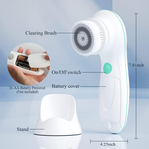 TOUCHBeauty Electric Facial Cleansing Brush with Stand, 3 Brush Heads, 2 Speeds, IPX5 Waterproof